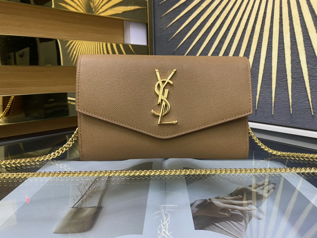 UPTOWN CHAIN WALLET IN GRAIN DE POUDRE EMBOSSED LEATHER TAUPE 7.5 X 4.7 X 1.2 INCHES - Image 2