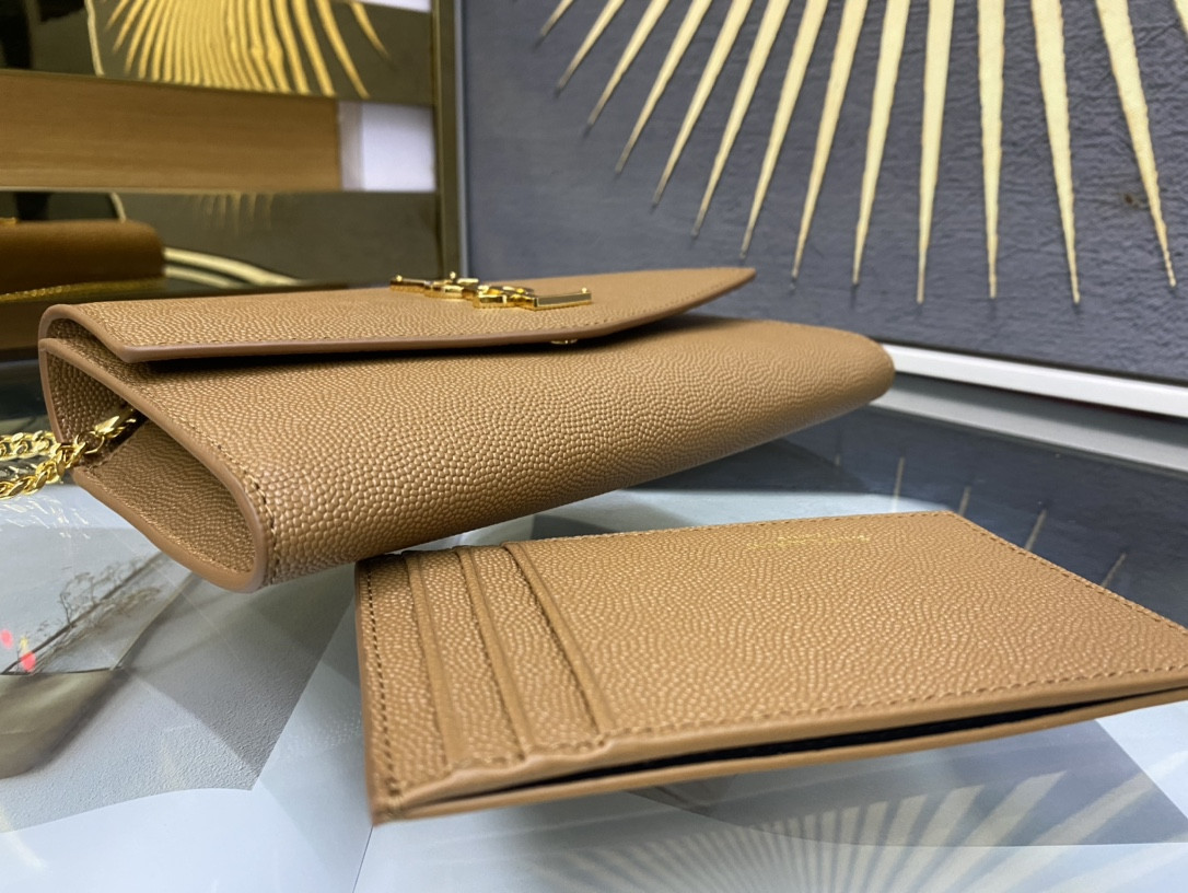UPTOWN CHAIN WALLET IN GRAIN DE POUDRE EMBOSSED LEATHER TAUPE 7.5 X 4.7 X 1.2 INCHES - Image 5