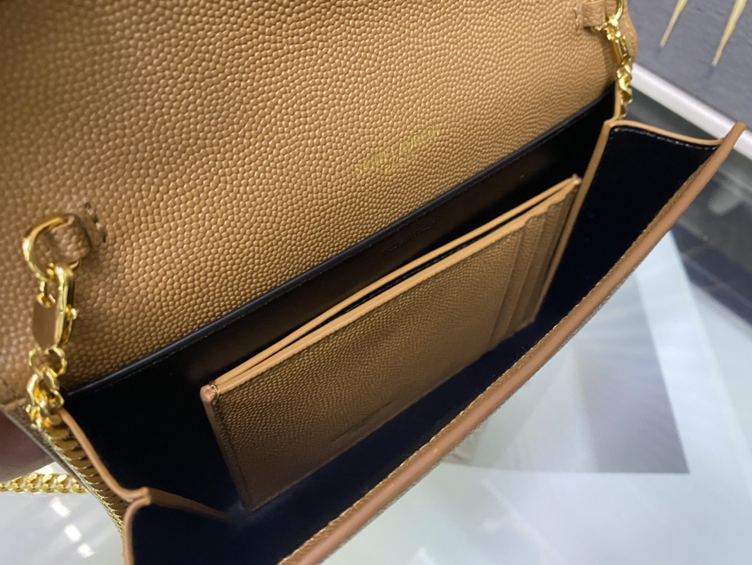 UPTOWN CHAIN WALLET IN GRAIN DE POUDRE EMBOSSED LEATHER TAUPE 7.5 X 4.7 X 1.2 INCHES - Image 7