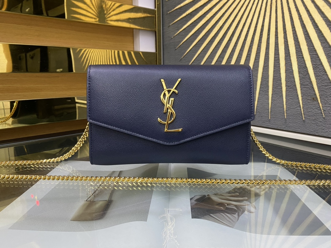 YSL UPTOWN CHAIN WALLET IN GRAIN DE POUDRE EMBOSSED LEATHER 7.5 X 4.7 X 1.2 INCHES - Image 2