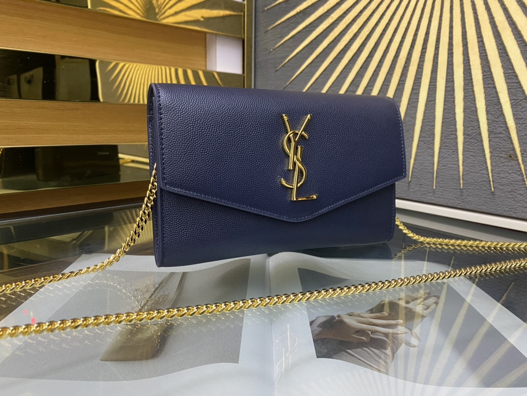 YSL UPTOWN CHAIN WALLET IN GRAIN DE POUDRE EMBOSSED LEATHER 7.5 X 4.7 X 1.2 INCHES - Image 3