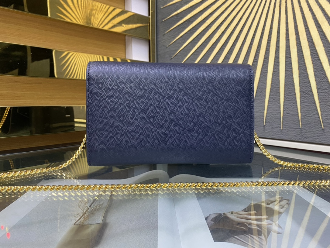 YSL UPTOWN CHAIN WALLET IN GRAIN DE POUDRE EMBOSSED LEATHER 7.5 X 4.7 X 1.2 INCHES - Image 4