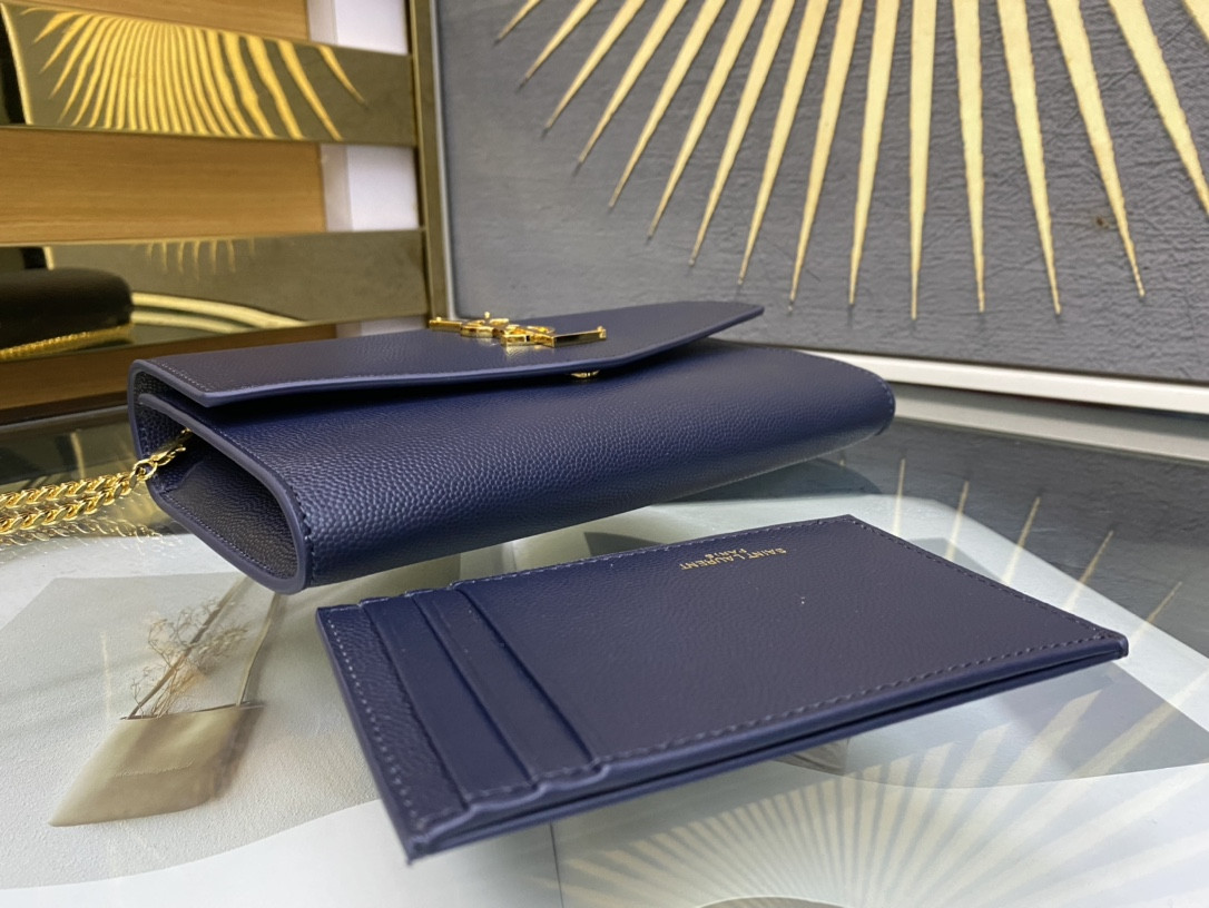YSL UPTOWN CHAIN WALLET IN GRAIN DE POUDRE EMBOSSED LEATHER 7.5 X 4.7 X 1.2 INCHES - Image 5