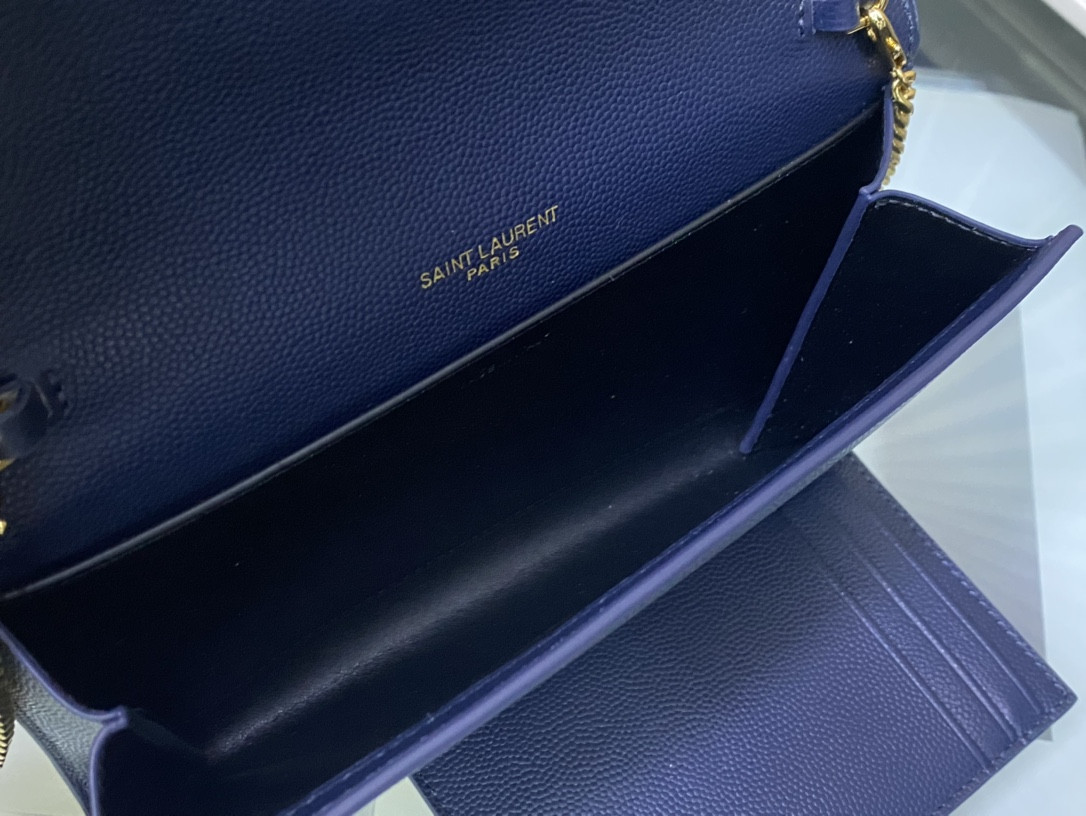 YSL UPTOWN CHAIN WALLET IN GRAIN DE POUDRE EMBOSSED LEATHER 7.5 X 4.7 X 1.2 INCHES - Image 7