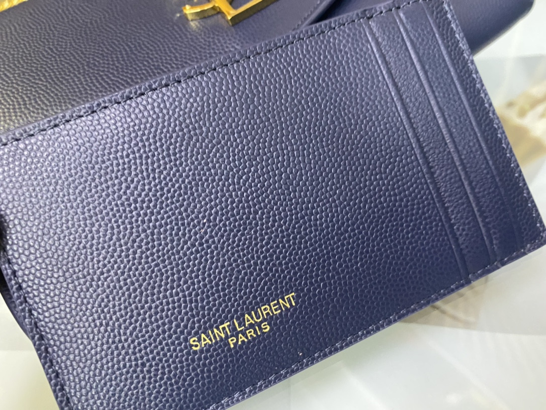 YSL UPTOWN CHAIN WALLET IN GRAIN DE POUDRE EMBOSSED LEATHER 7.5 X 4.7 X 1.2 INCHES - Image 9