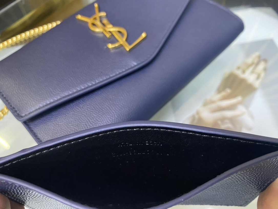 YSL UPTOWN CHAIN WALLET IN GRAIN DE POUDRE EMBOSSED LEATHER 7.5 X 4.7 X 1.2 INCHES - Image 10