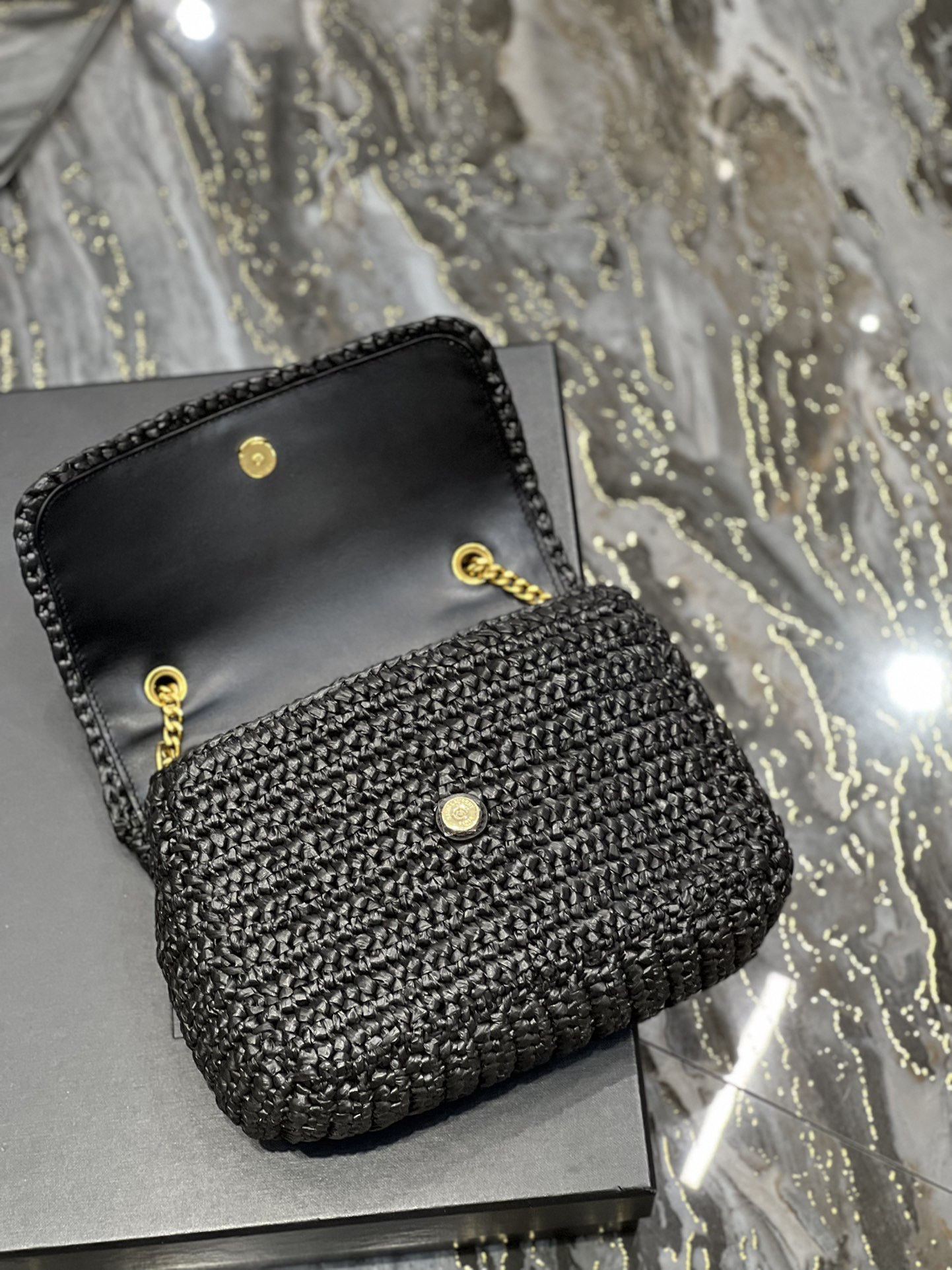 YSL NIKI CHAIN BAG IN RAFFIA AND LEATHER BLACK 22*16.5*12 CM - Image 9