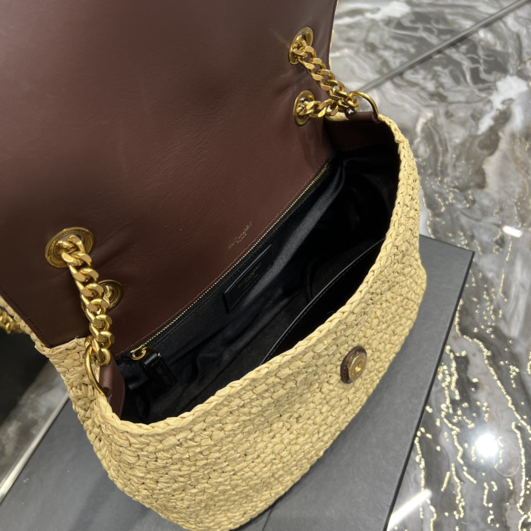 YSL NIKI MEDIUM CHAIN BAG IN RAFFIA AND LEATHER BEIGE 11 X 7.8 X 3.3 INCHES - Image 9