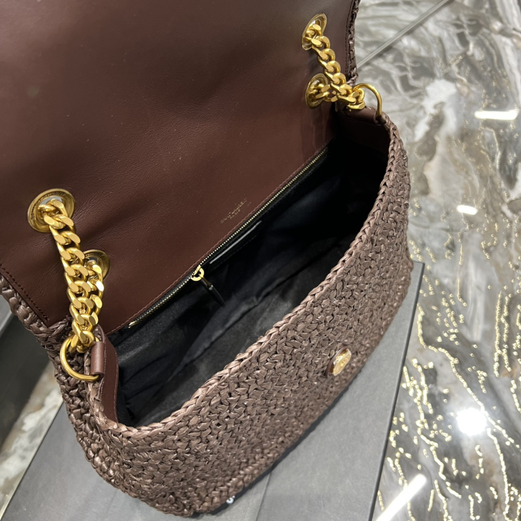 YSL NIKI MEDIUM CHAIN BAG IN RAFFIA AND LEATHER COFFEE 11 X 7.8 X 3.3 INCHES - Image 10