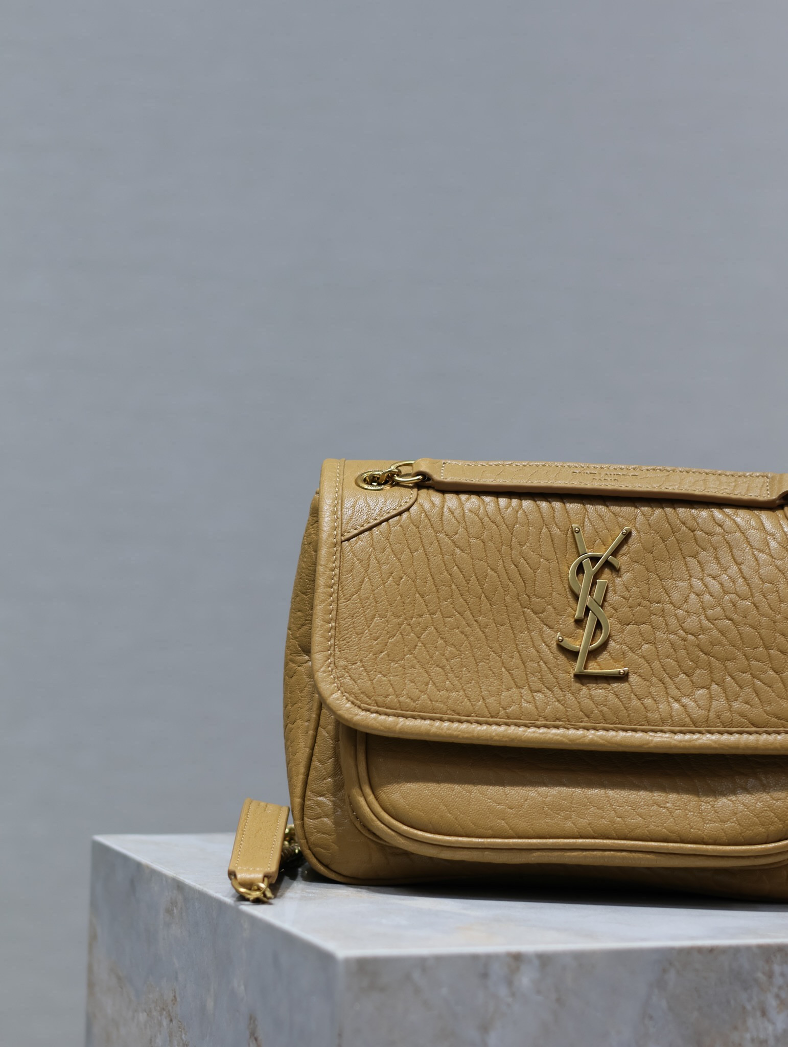 YSL NIKI BABY IN VINTAGE LEATHER DARK CORK 8.2 X 6 X 2.9 INCHES - Image 3