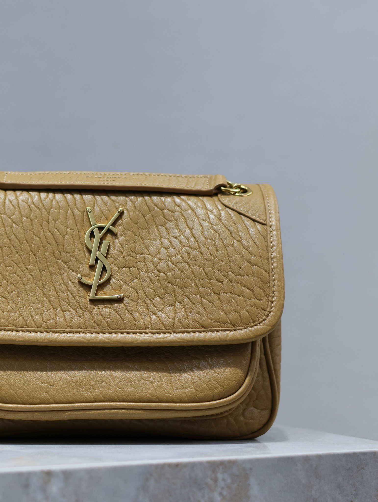 YSL NIKI BABY IN VINTAGE LEATHER DARK CORK 8.2 X 6 X 2.9 INCHES - Image 4