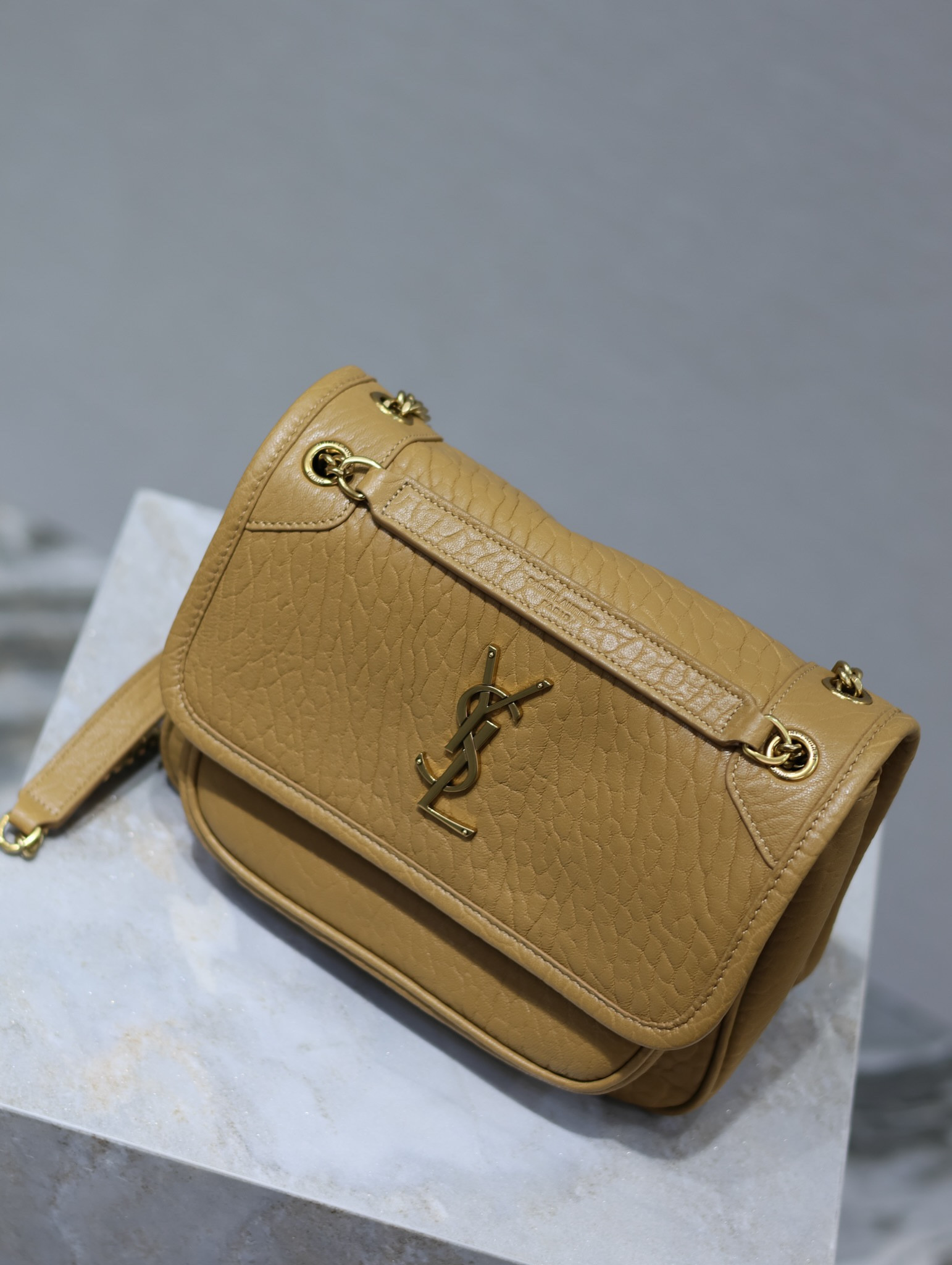 YSL NIKI BABY IN VINTAGE LEATHER DARK CORK 8.2 X 6 X 2.9 INCHES - Image 5