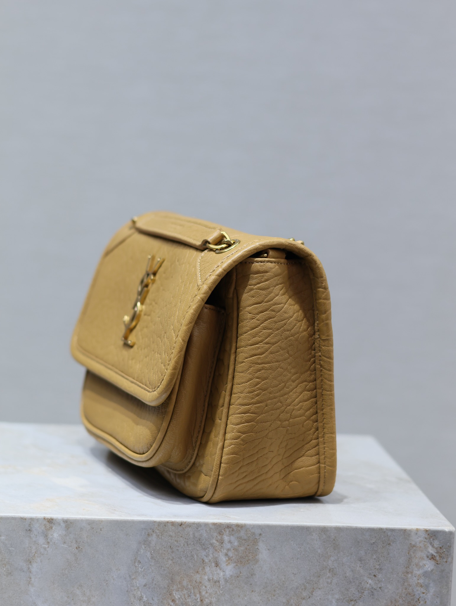 YSL NIKI BABY IN VINTAGE LEATHER DARK CORK 8.2 X 6 X 2.9 INCHES - Image 6