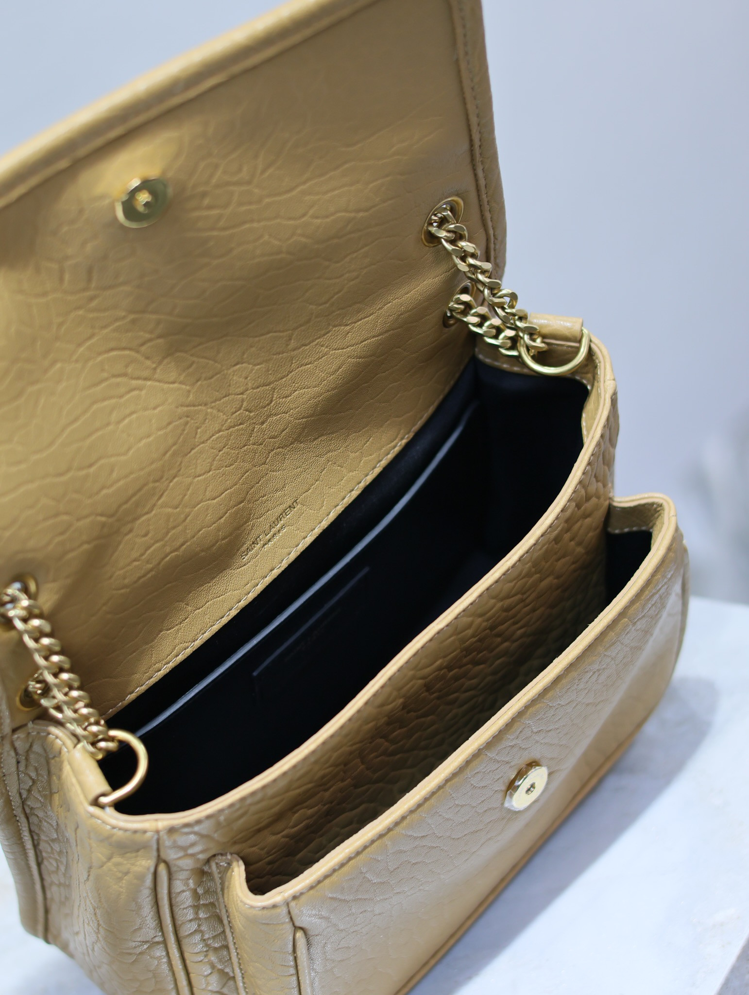 YSL NIKI BABY IN VINTAGE LEATHER DARK CORK 8.2 X 6 X 2.9 INCHES - Image 10