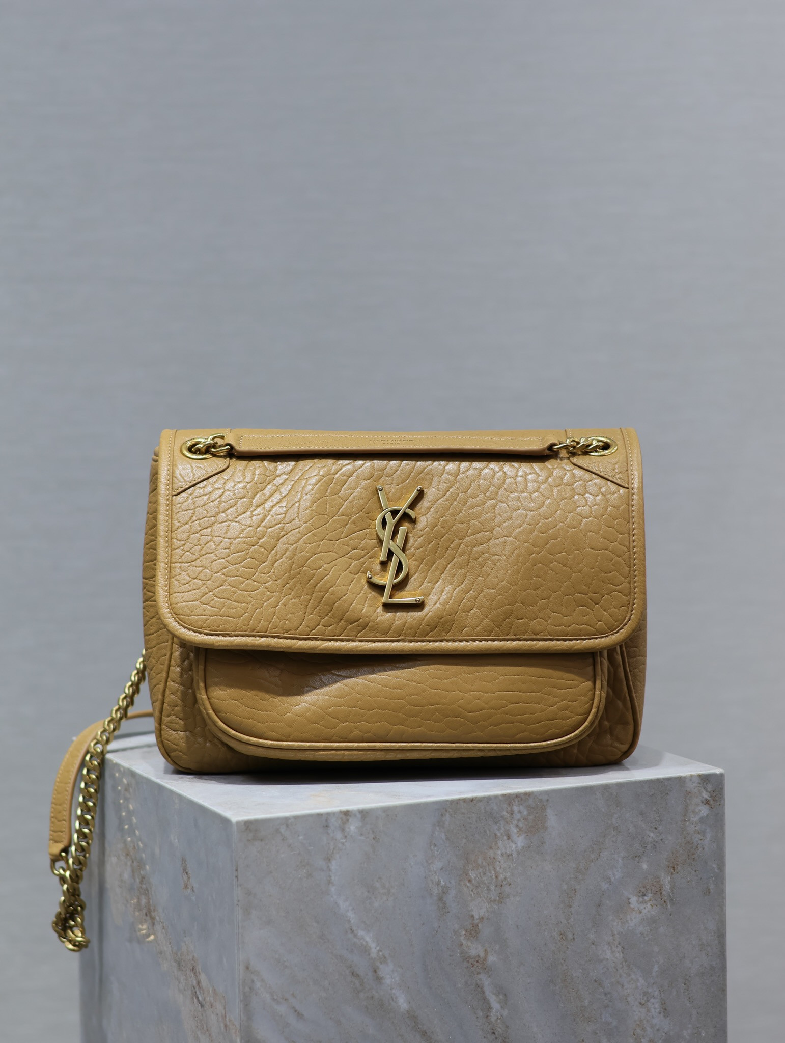 YSL NIKI MEDIUM IN VINTAGE LEATHER DARK CORK 11 X 7.8 X 3.3 INCHES - Image 2