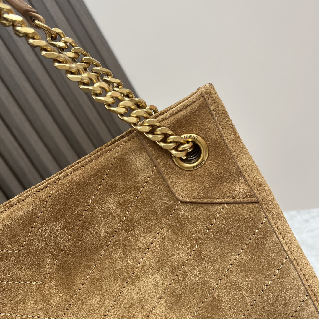 YSL NIKI MEDIUM SHOPPING IN SUEDE BROWN 12.9 X 10.6 X 4.5 INCHES - Image 7