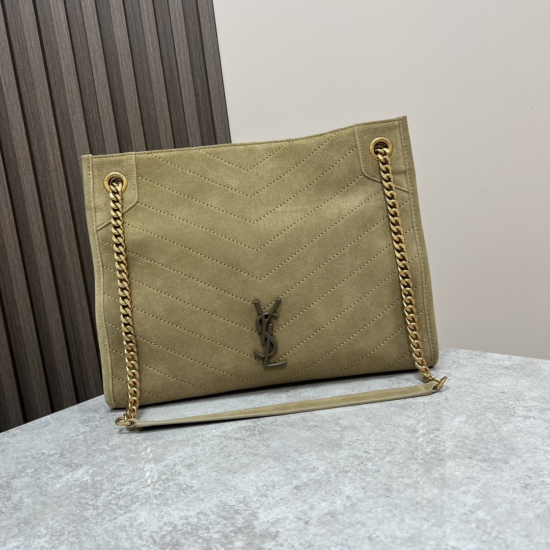 YSL NIKI MEDIUM SHOPPING IN SUEDE BARLEY GREEN 12.9 X 10.6 X 4.5 INCHES - Image 2