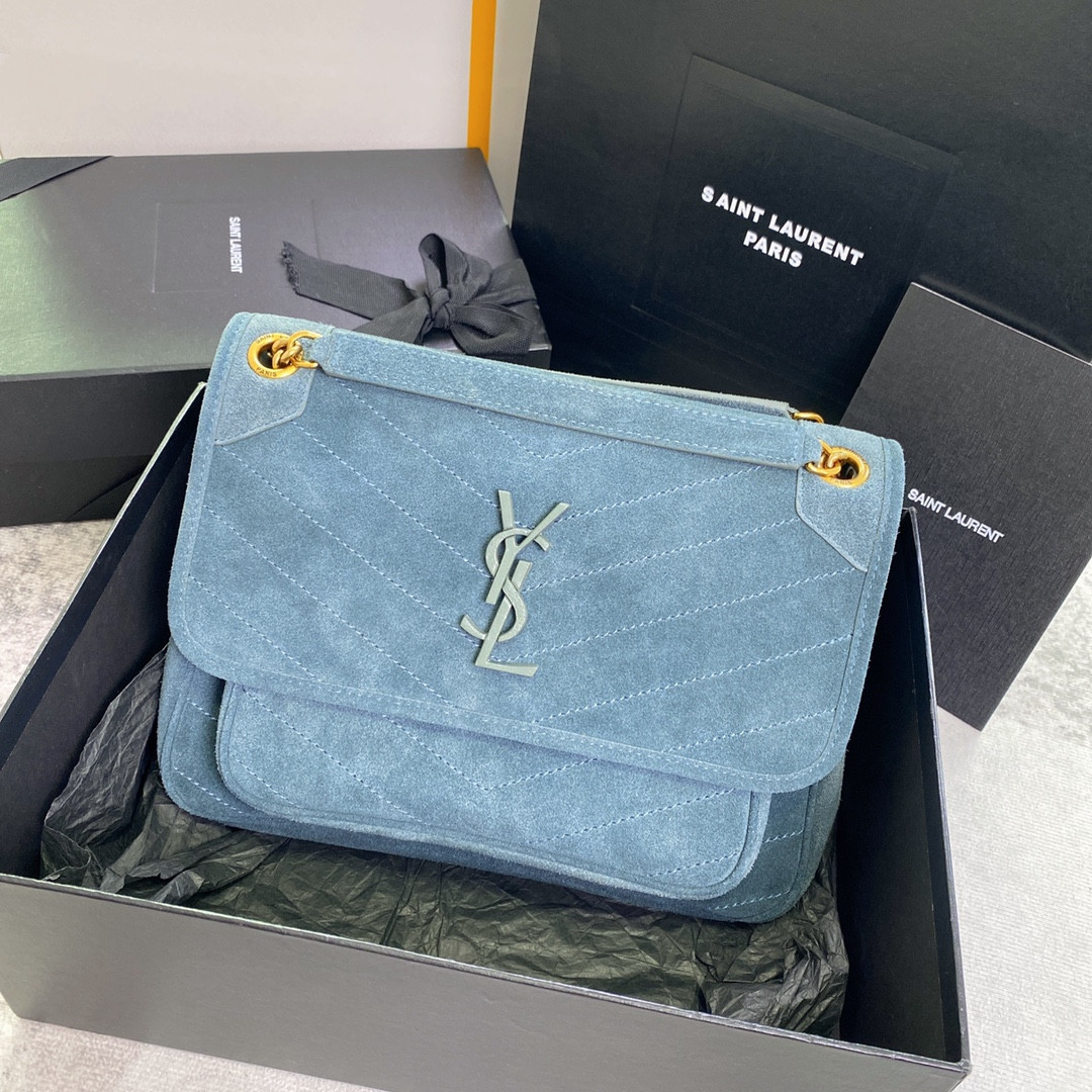 YSL NIKI MEDIUM IN SUEDE BLUE 11 X 7.8 X 3.3 INCHES - Image 2