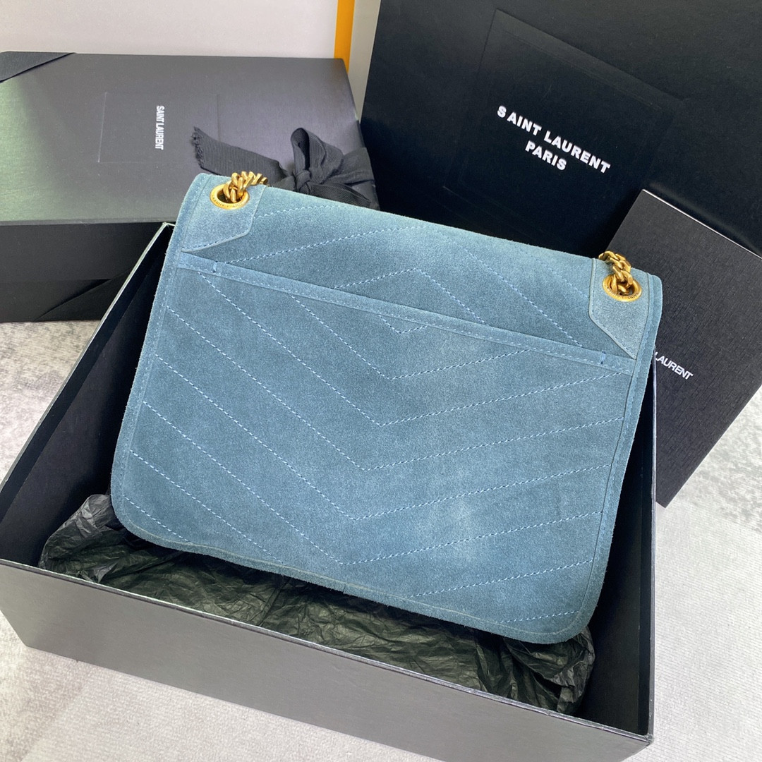 YSL NIKI MEDIUM IN SUEDE BLUE 11 X 7.8 X 3.3 INCHES - Image 3