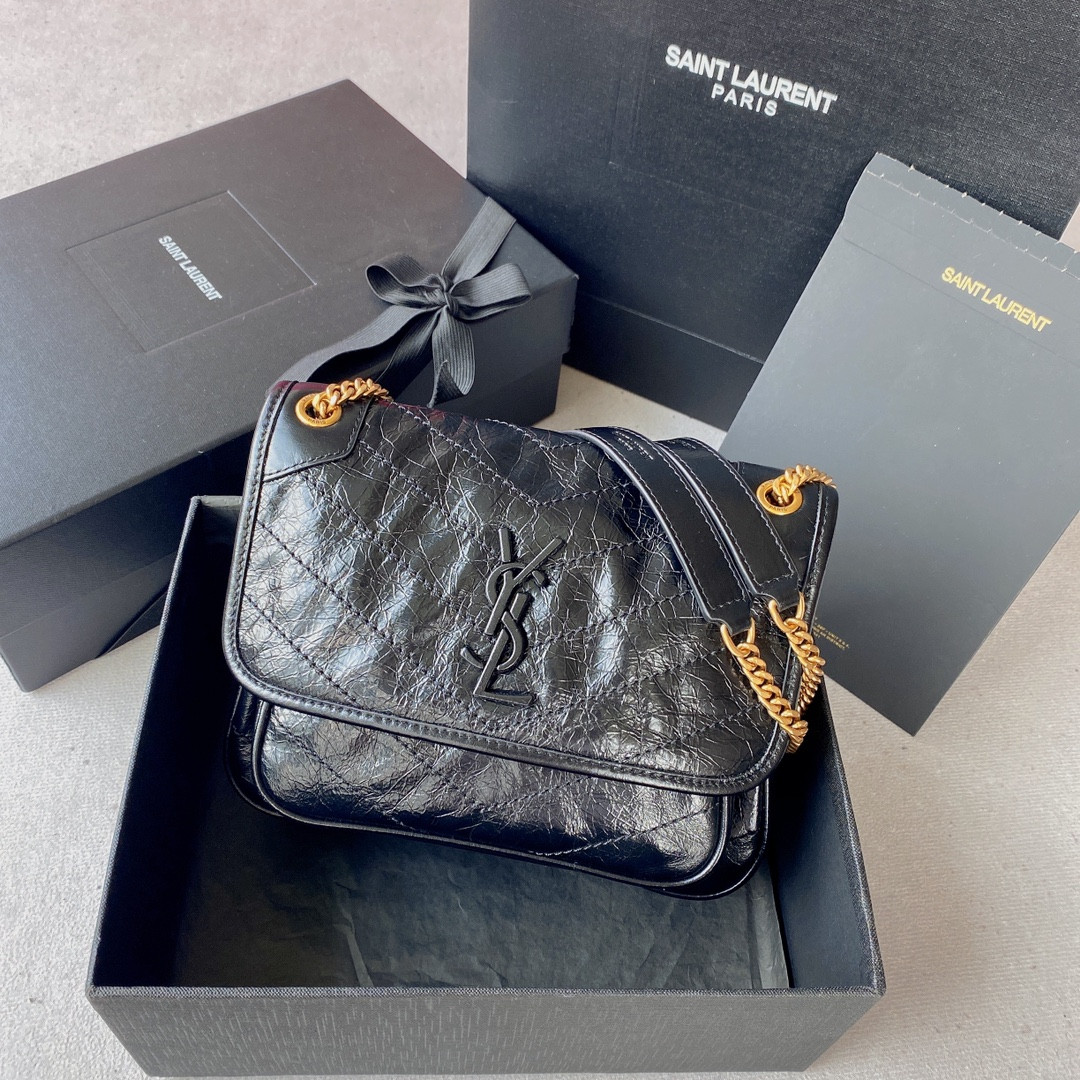 YSL NIKI BABY IN VINTAGE LEATHER NOIR 8.2 X 6 X 2.9 INCHES - Image 2