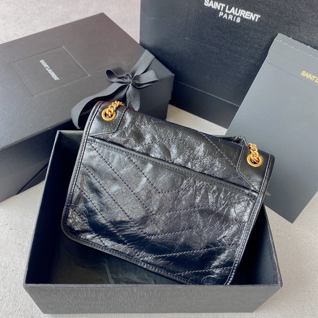 YSL NIKI BABY IN VINTAGE LEATHER NOIR 8.2 X 6 X 2.9 INCHES - Image 3