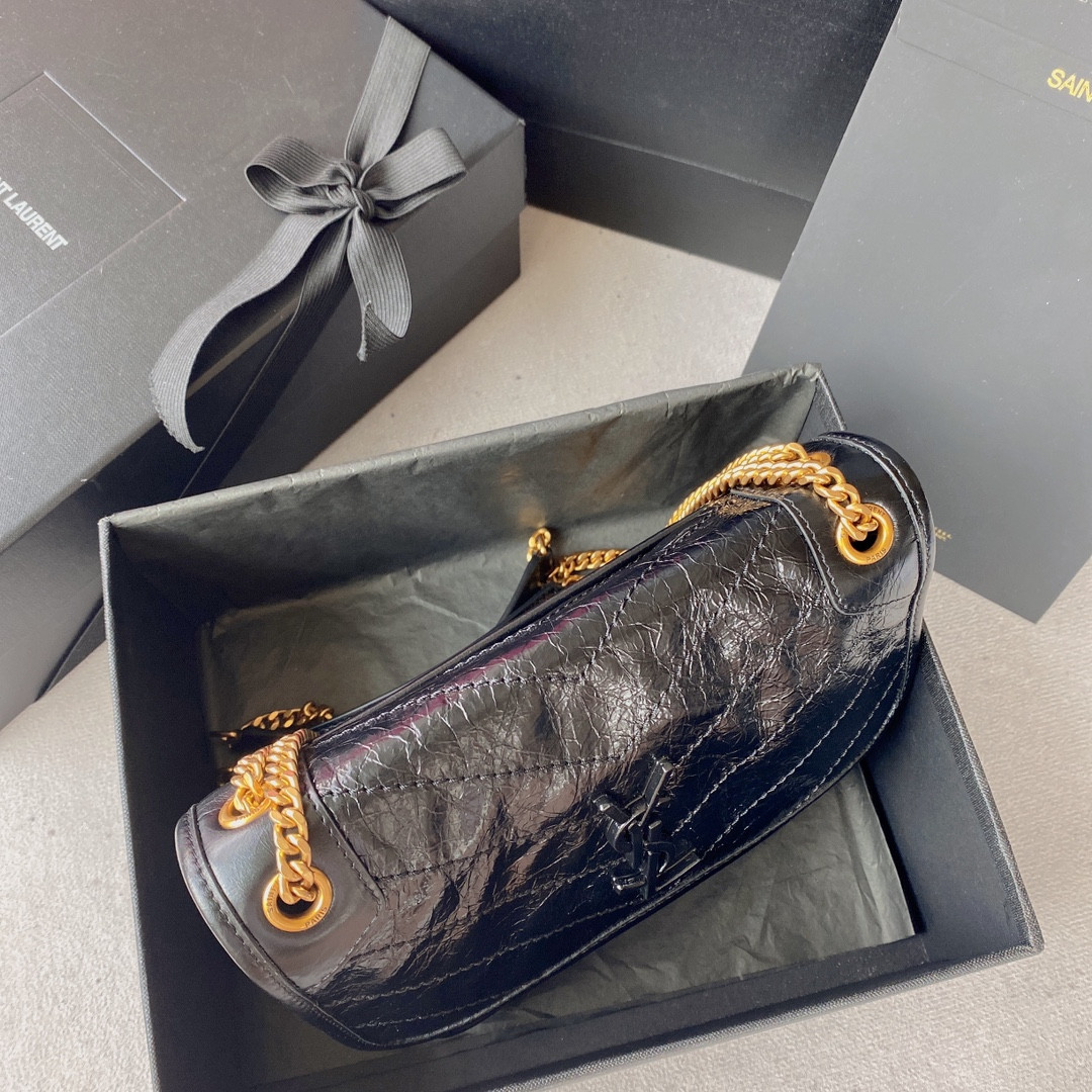 YSL NIKI BABY IN VINTAGE LEATHER NOIR 8.2 X 6 X 2.9 INCHES - Image 4
