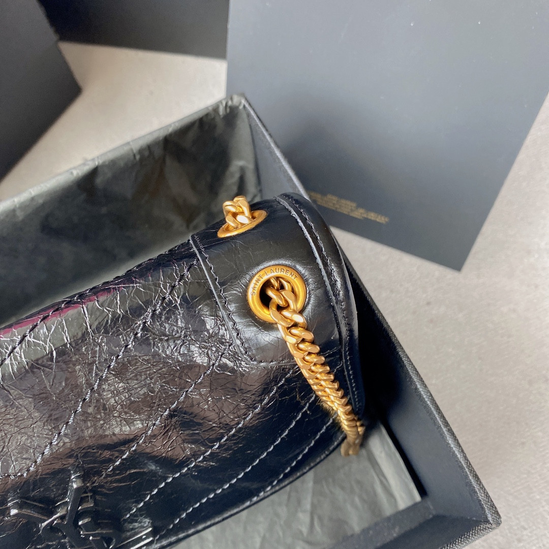YSL NIKI BABY IN VINTAGE LEATHER NOIR 8.2 X 6 X 2.9 INCHES - Image 8