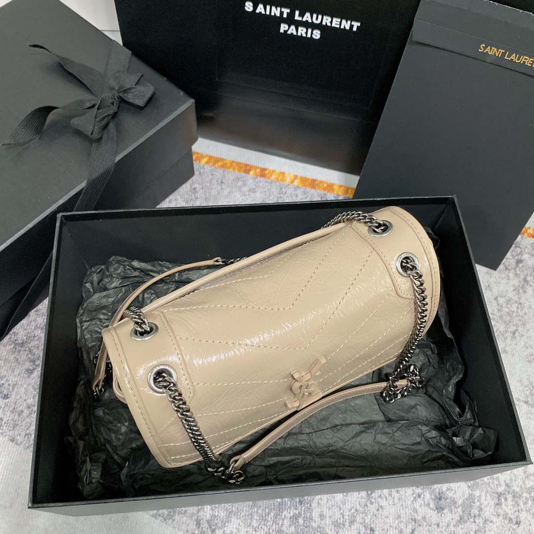 YSL NIKI BABY IN VINTAGE LEATHER BEIGE 8.2 X 6 X 2.9 INCHES - Image 4