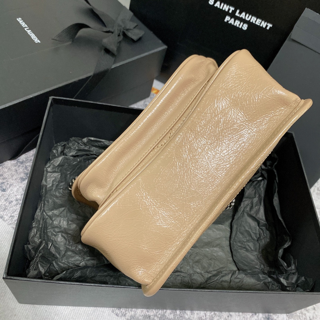 YSL NIKI BABY IN VINTAGE LEATHER DARK BEIGE 8.2 X 6 X 2.9 INCHES - Image 6
