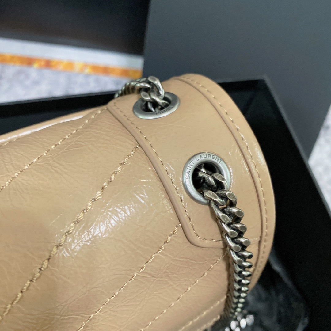 YSL NIKI BABY IN VINTAGE LEATHER DARK BEIGE 8.2 X 6 X 2.9 INCHES - Image 7
