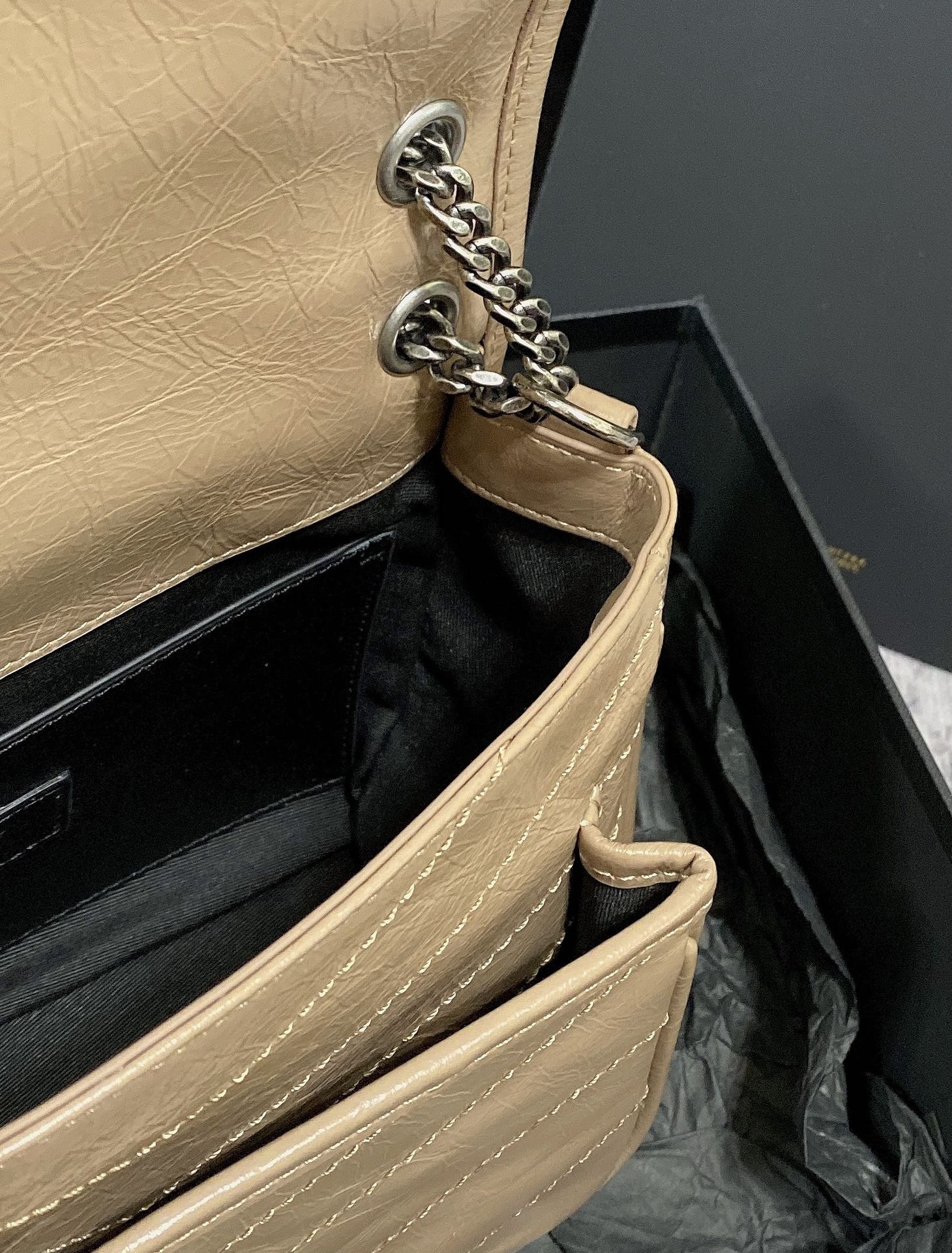 YSL NIKI BABY IN VINTAGE LEATHER DARK BEIGE 8.2 X 6 X 2.9 INCHES - Image 9