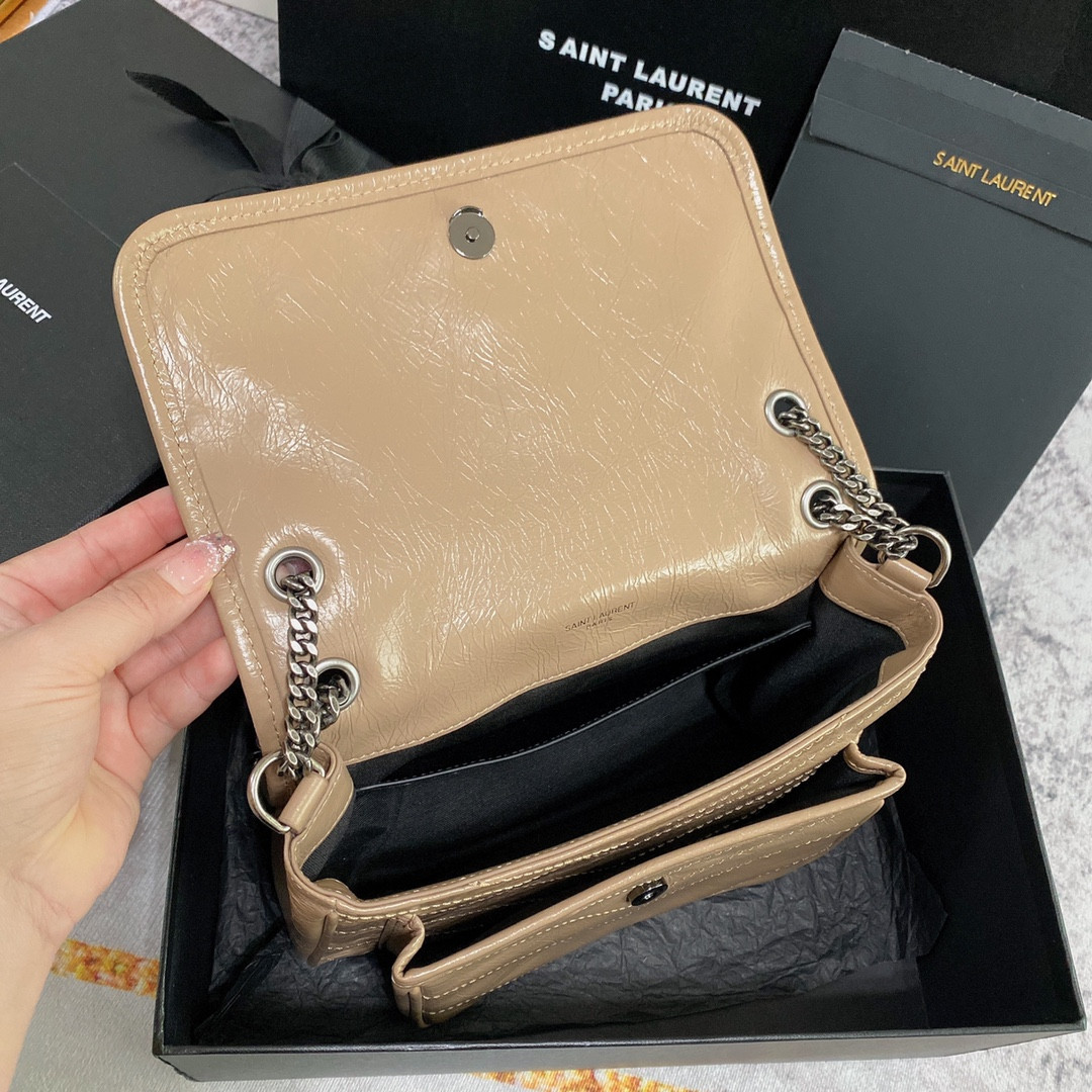 YSL NIKI BABY IN VINTAGE LEATHER DARK BEIGE 8.2 X 6 X 2.9 INCHES - Image 10
