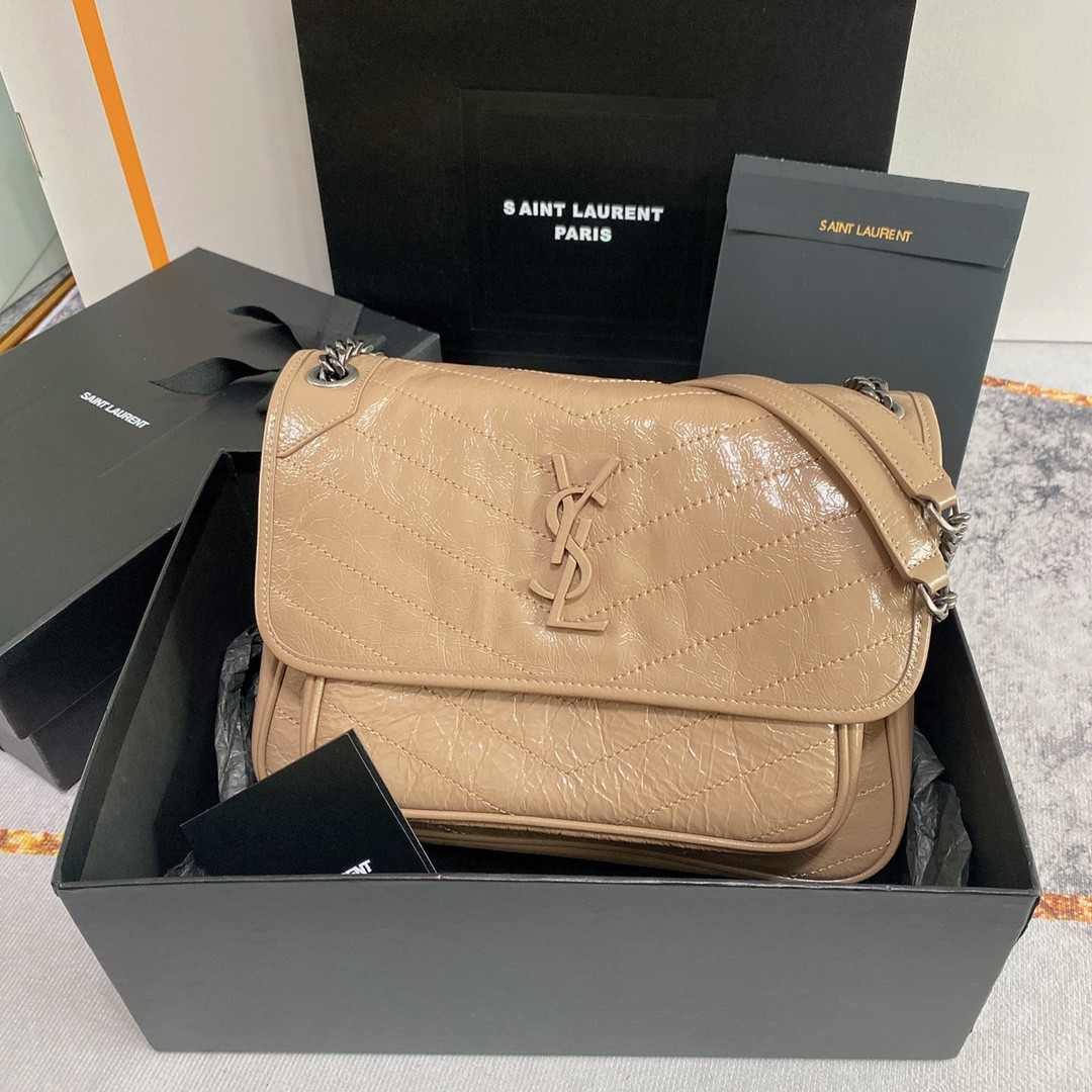 YSL NIKI MEDIUM IN VINTAGE LEATHER DARK BEIGE 11 X 7.8 X 3.3 INCHES - Image 2