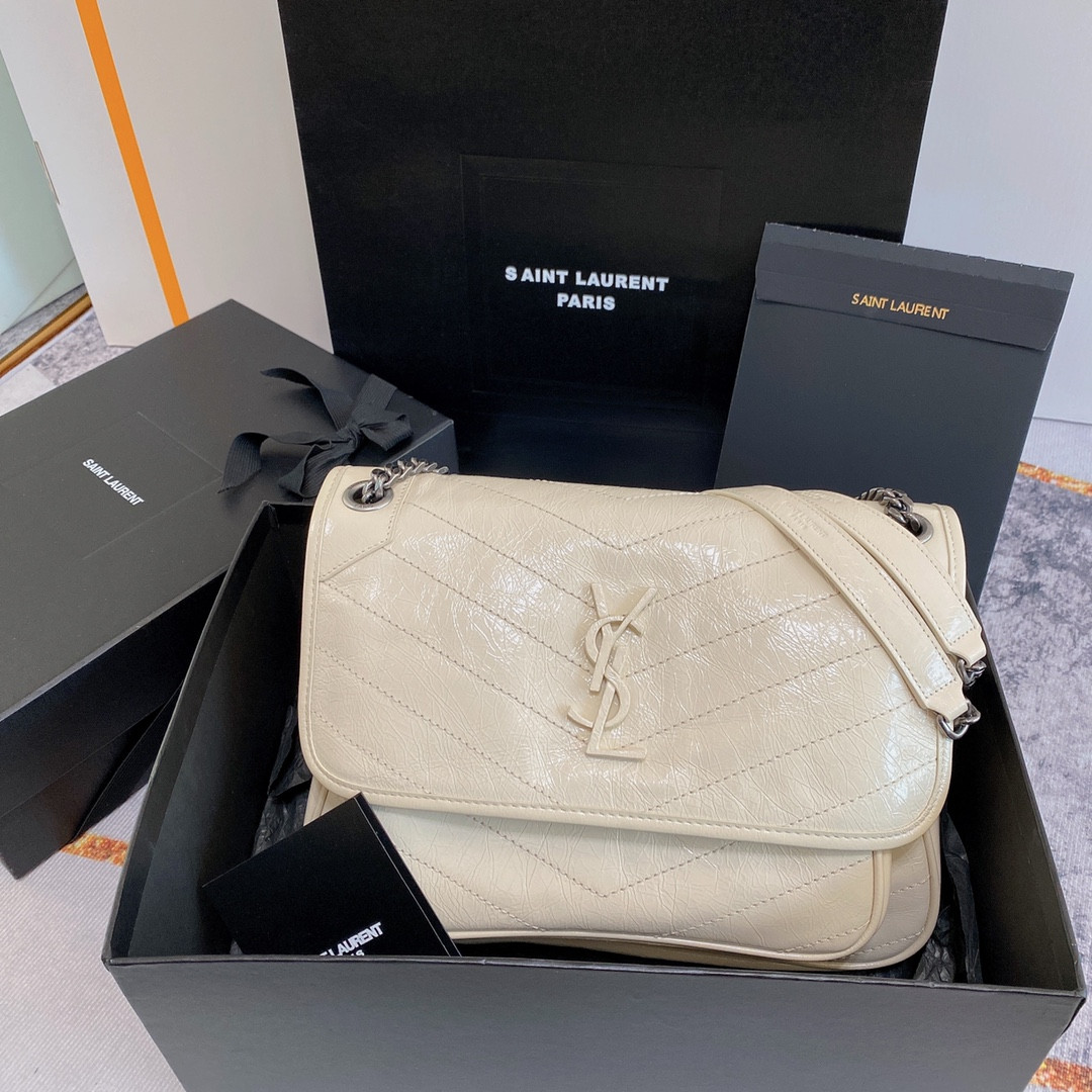 YSL NIKI MEDIUM IN VINTAGE LEATHER WHITE 11 X 7.8 X 3.3 INCHES - Image 2