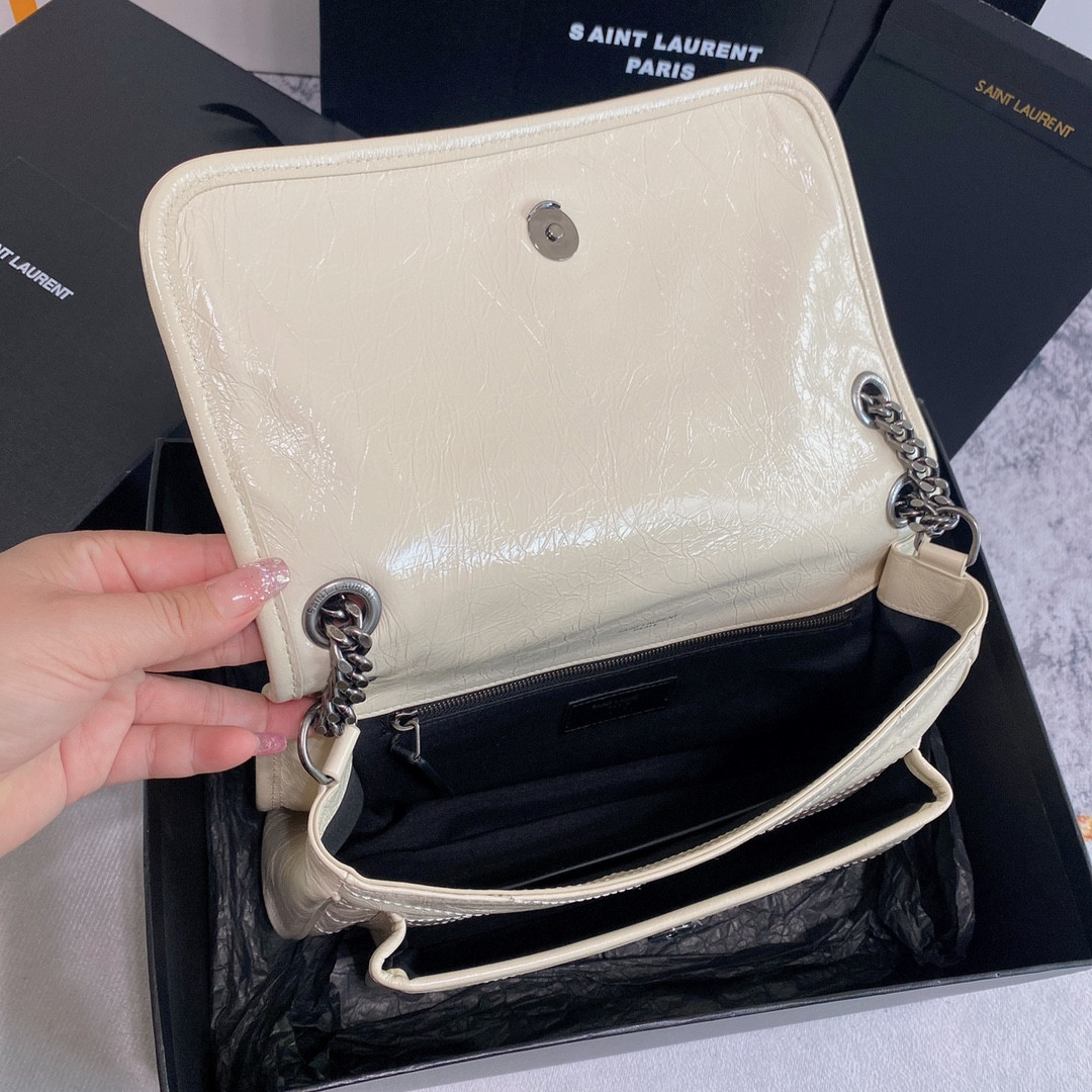 YSL NIKI MEDIUM IN VINTAGE LEATHER WHITE 11 X 7.8 X 3.3 INCHES - Image 10