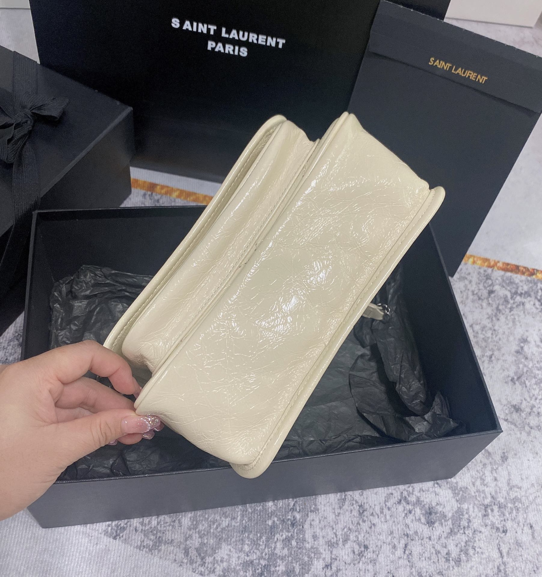 YSL NIKI BABY IN VINTAGE LEATHER BLANC VINTAGE 8.2 X 6 X 2.9 INCHES - Image 6