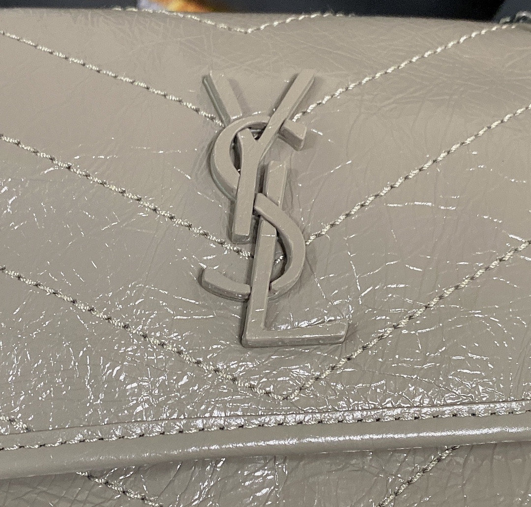 YSL NIKI BABY IN VINTAGE LEATHER LIGHT GRAY 8.2 X 6 X 2.9 INCHES - Image 7