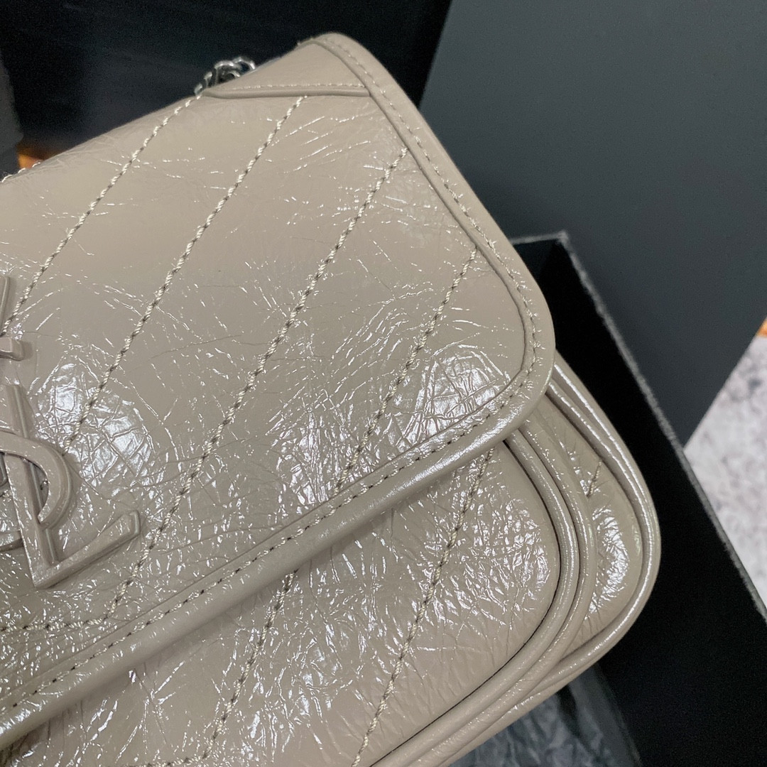 YSL NIKI BABY IN VINTAGE LEATHER LIGHT GRAY 8.2 X 6 X 2.9 INCHES - Image 8