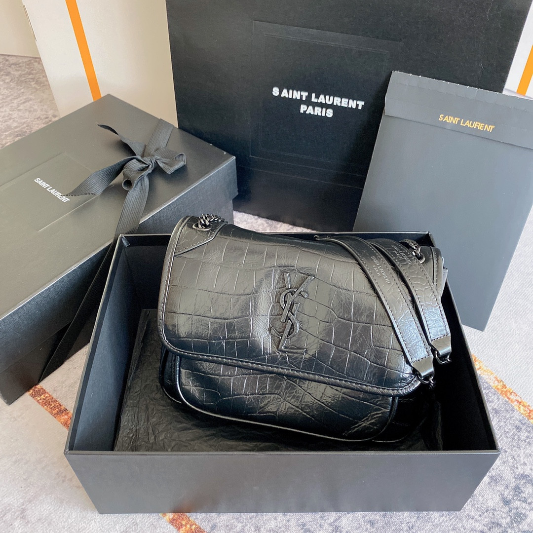 YSL NIKI BABY IN VINTAGE LEATHER BLACK SILVER 8.2 X 6 X 2.9 INCHES - Image 2