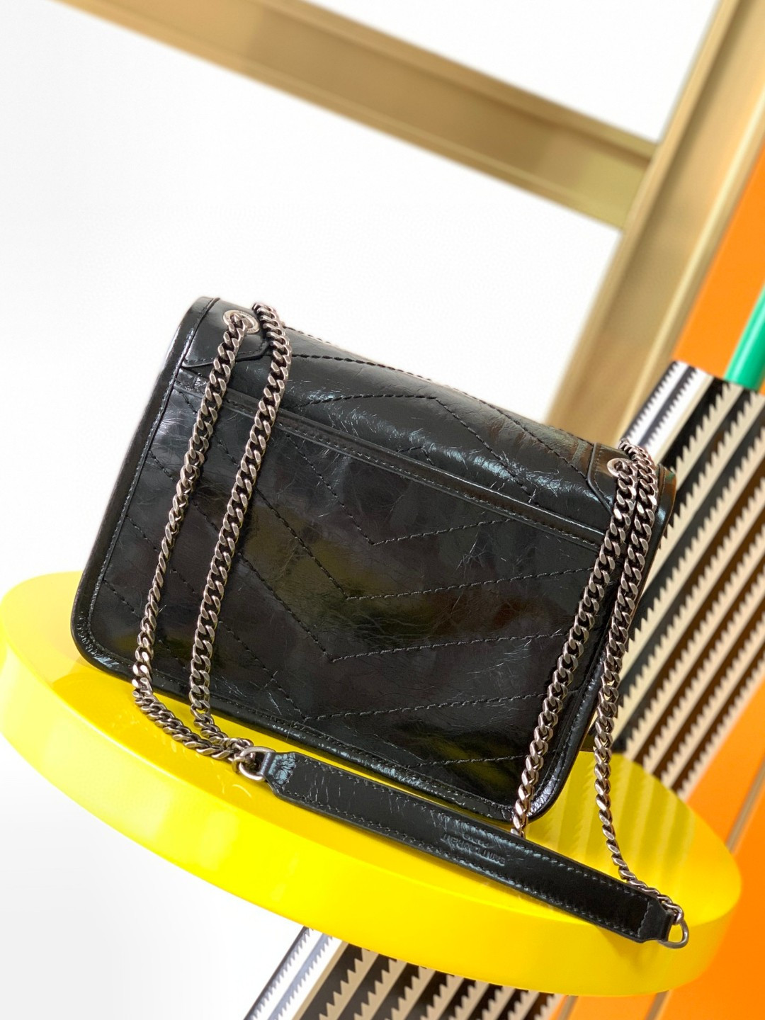 YSL NIKI BABY IN VINTAGE LEATHER BLACK 21x16x7.5cm - Image 5