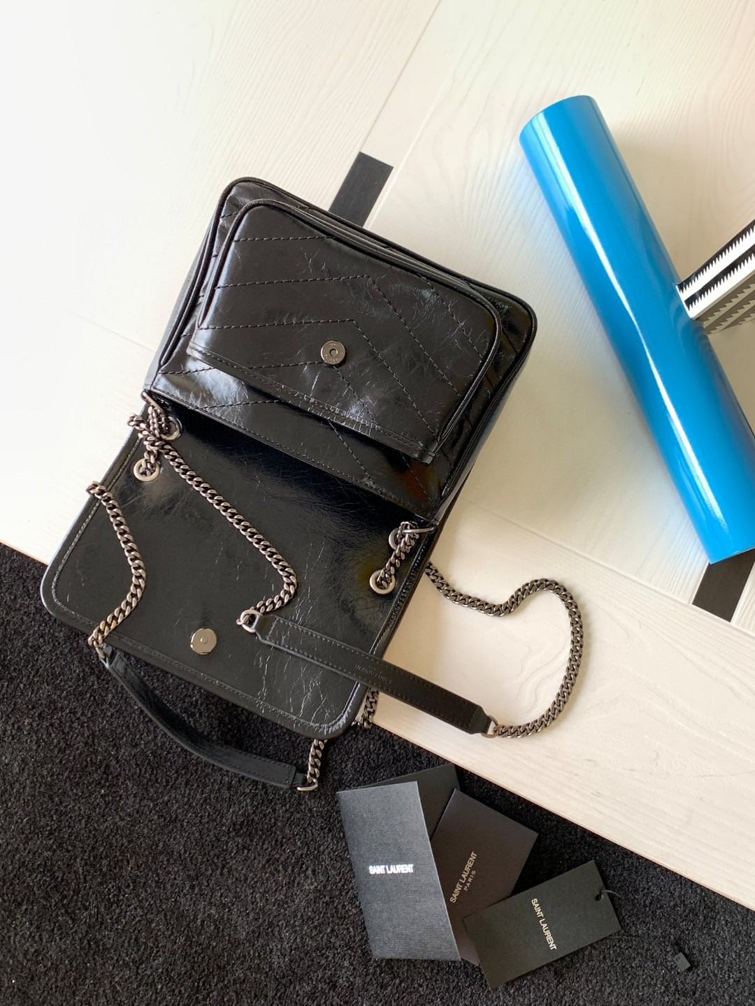 YSL NIKI BABY IN VINTAGE LEATHER BLACK 21x16x7.5cm - Image 7