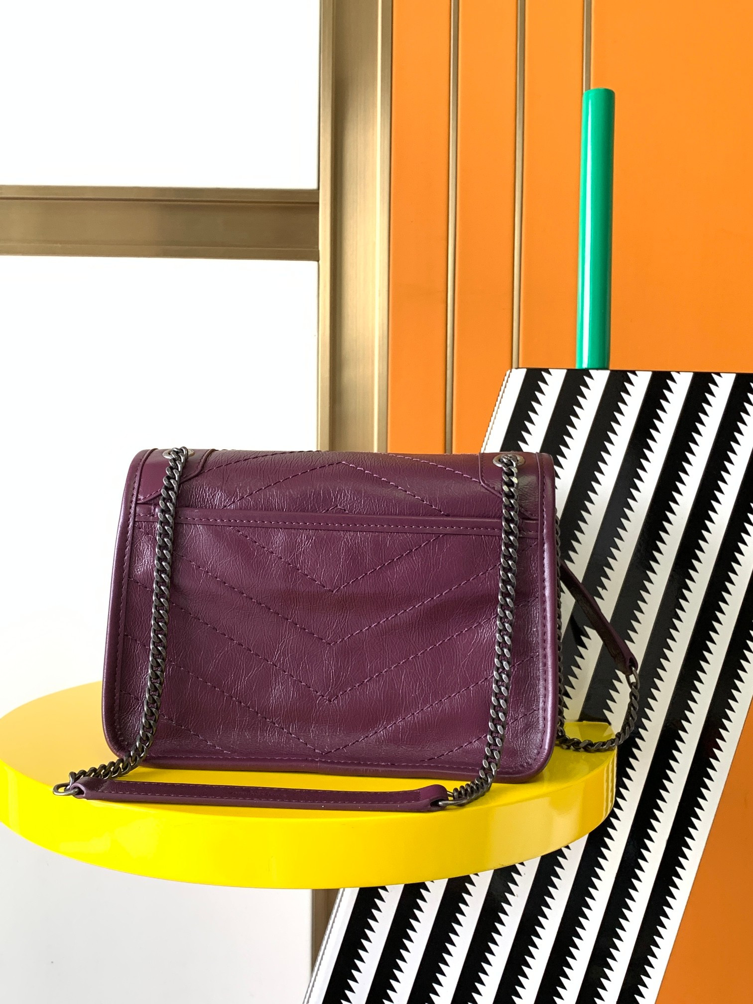 YSL NIKI BABY IN VINTAGE LEATHER PURPLE 8.2 X 6 X 2.9 INCHES - Image 5