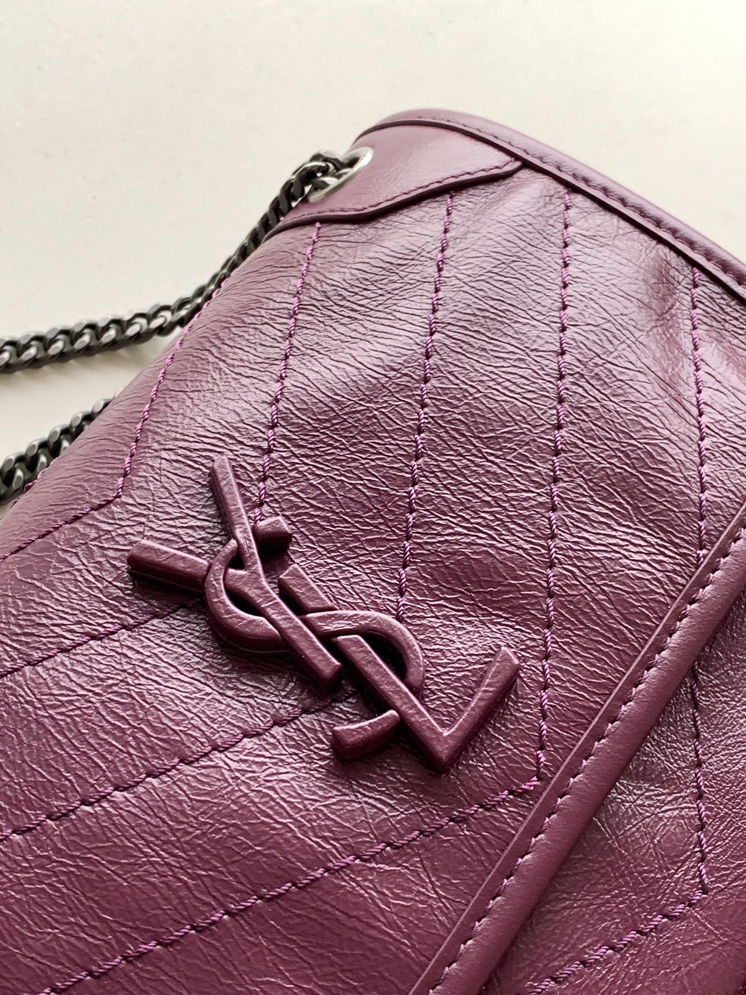 YSL NIKI BABY IN VINTAGE LEATHER PURPLE 8.2 X 6 X 2.9 INCHES - Image 6