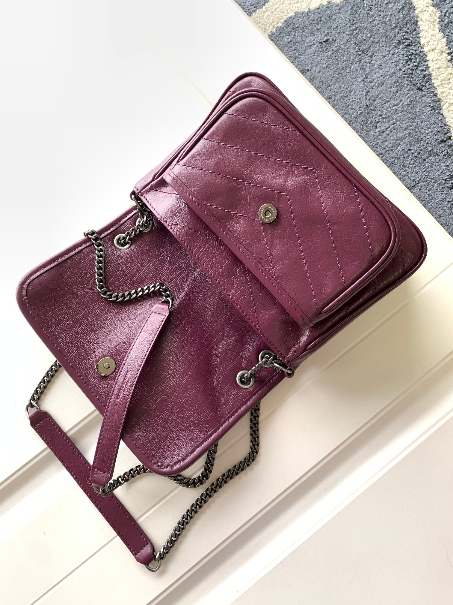 YSL NIKI BABY IN VINTAGE LEATHER PURPLE 8.2 X 6 X 2.9 INCHES - Image 7