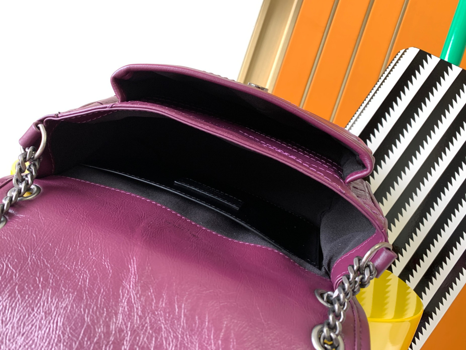 YSL NIKI BABY IN VINTAGE LEATHER PURPLE 8.2 X 6 X 2.9 INCHES - Image 9