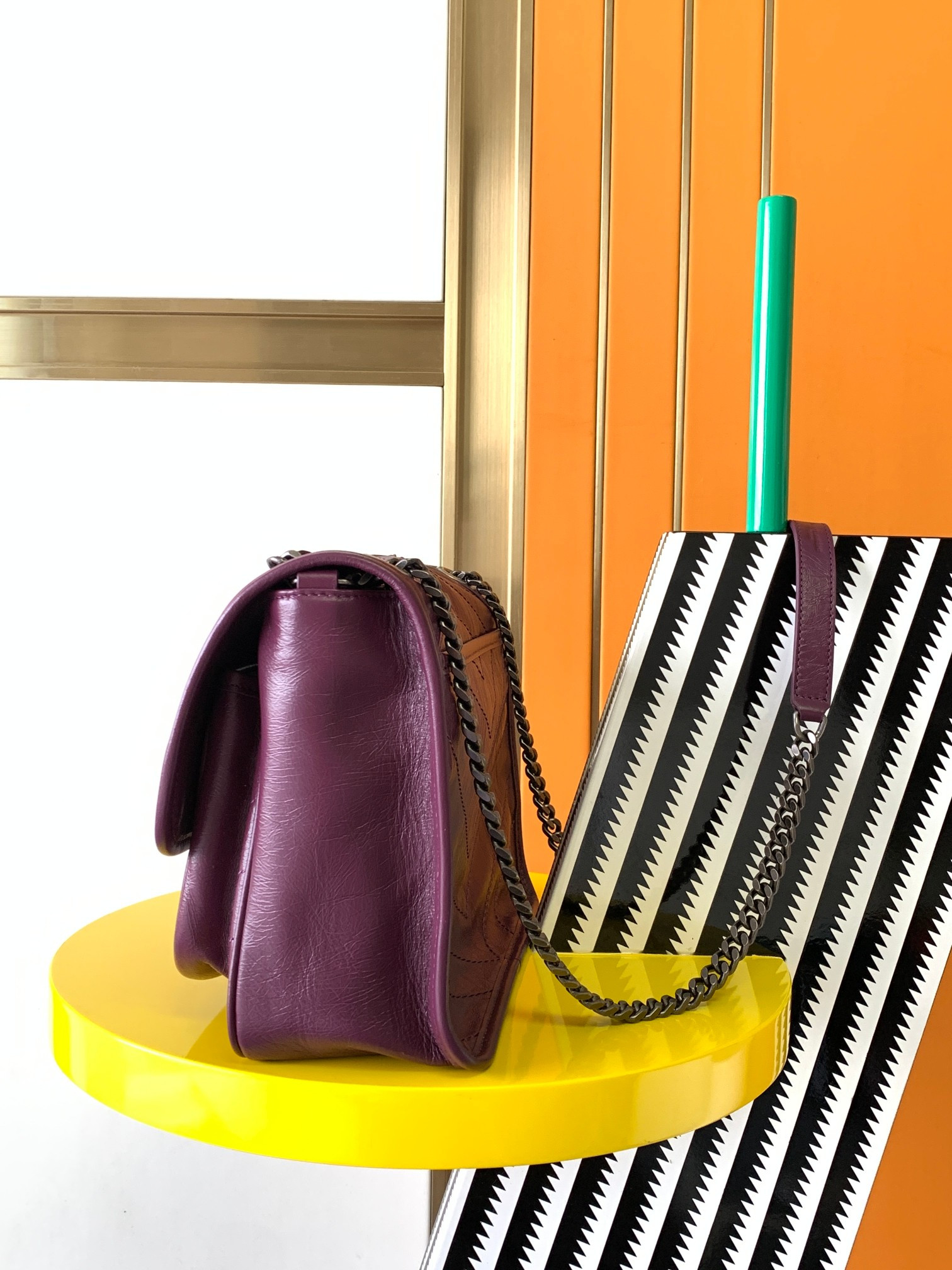 YSL NIKI MEDIUM IN VINTAGE LEATHER PURPLE 11 X 7.8 X 3.3 INCHES - Image 3