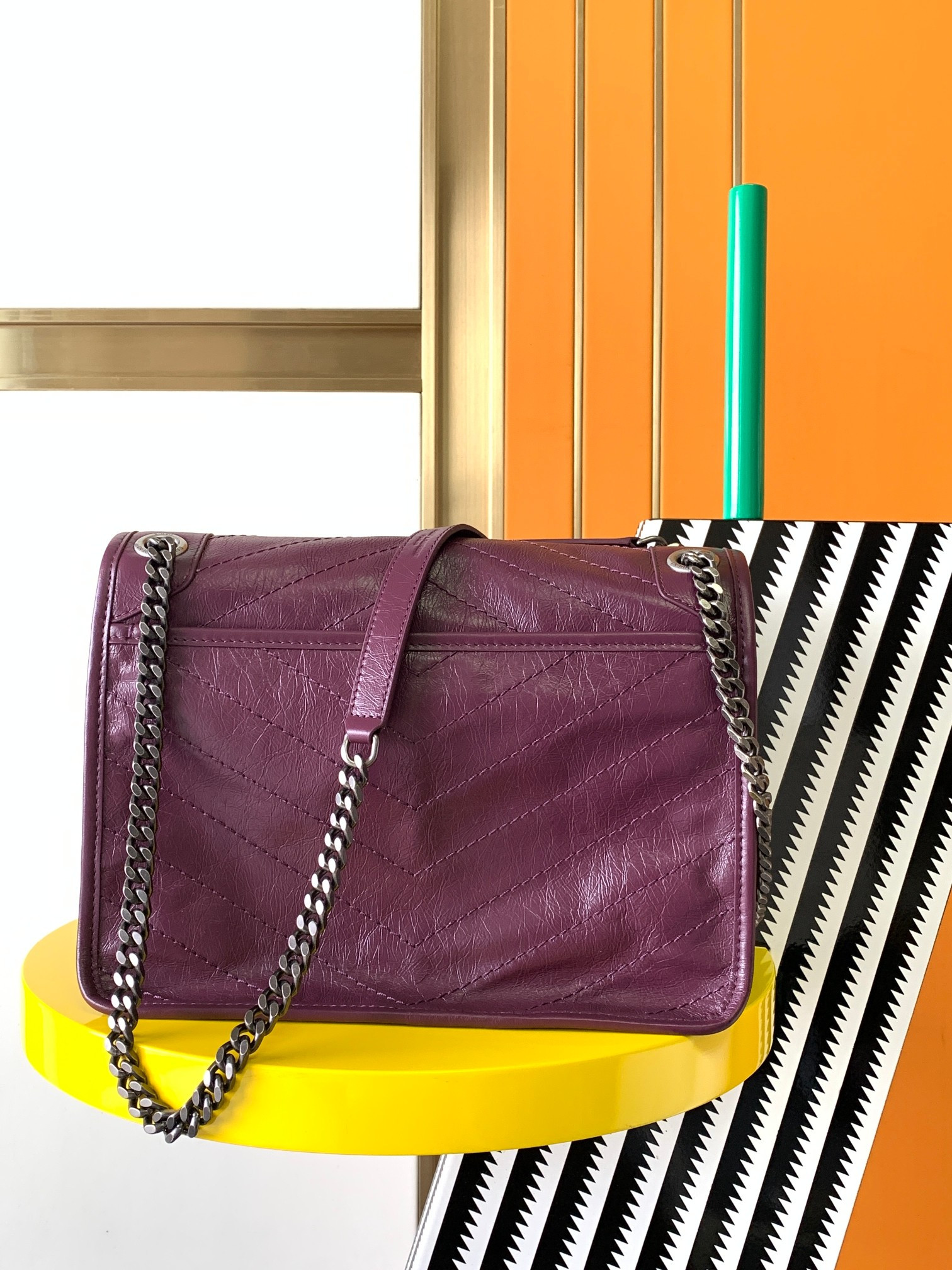 YSL NIKI MEDIUM IN VINTAGE LEATHER PURPLE 11 X 7.8 X 3.3 INCHES - Image 5