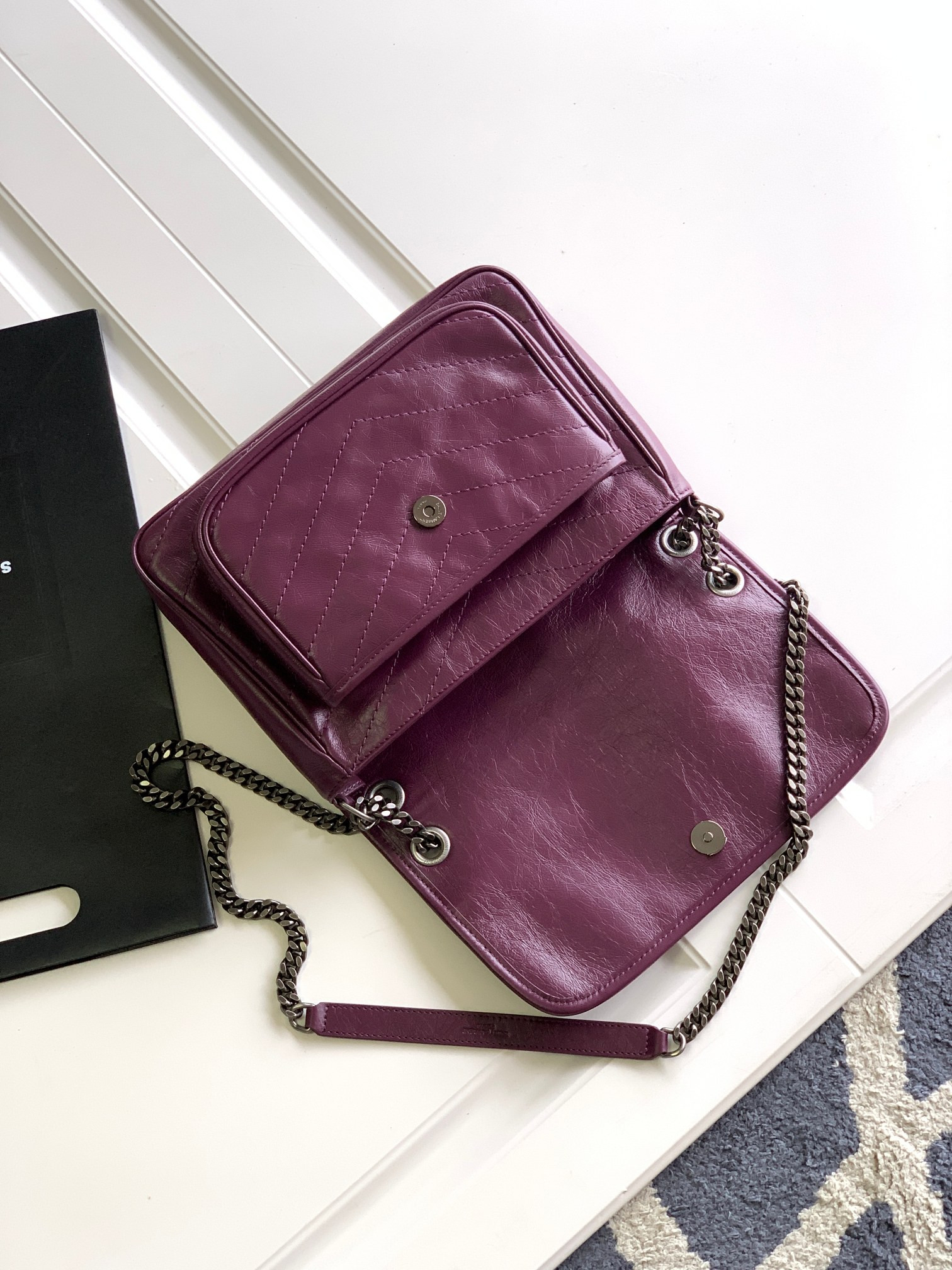 YSL NIKI MEDIUM IN VINTAGE LEATHER PURPLE 11 X 7.8 X 3.3 INCHES - Image 7