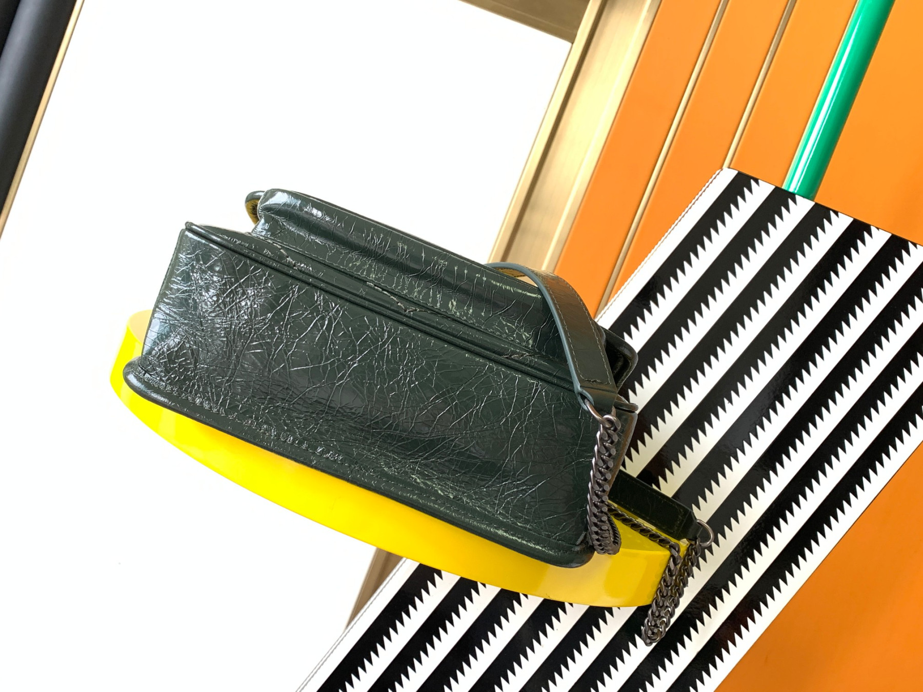 YSL NIKI BABY IN VINTAGE LEATHER DARK GREEN 8.2 X 6 X 2.9 INCHES - Image 4