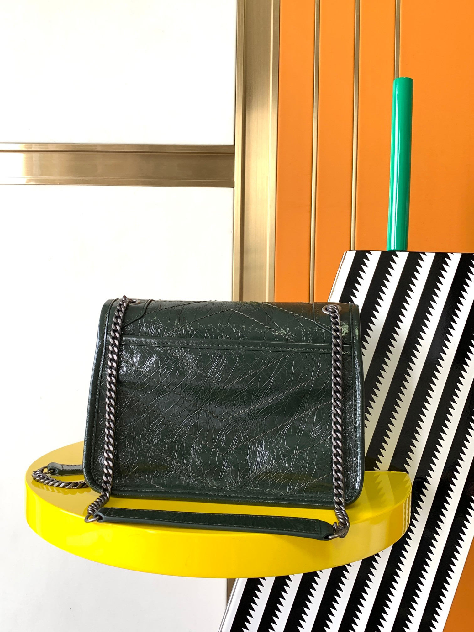 YSL NIKI BABY IN VINTAGE LEATHER DARK GREEN 8.2 X 6 X 2.9 INCHES - Image 5